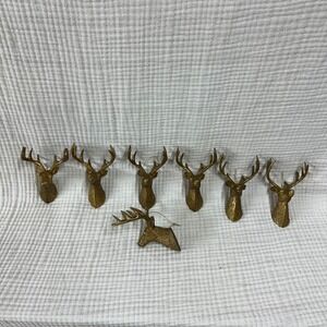 Set of 7 Gold Deer Ornaments Lightweight Animal Rustic Hunting Cabin Reindeer